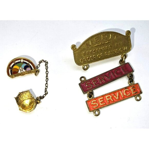 Vintage BFCL Masonic Rainbow Girl International Order Merit & Service Pins LI605 - Picture 1 of 6